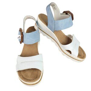 Rieker Sandals Fanni Women 39 / 8  Blue White Slingback Wedge Anti Stress Comfy